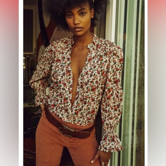 NWOT Free People|| Meant To Be Floral Blouse Top Size Small, Valentines - Picture 2 of 13